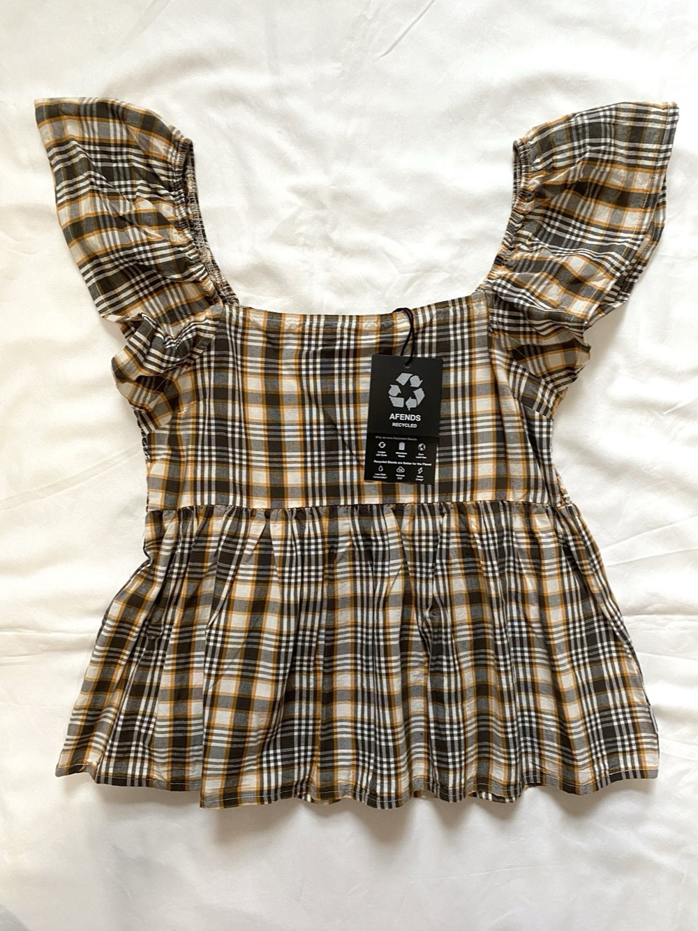 NWT Afends S/M Short Sleeve Check Out Top In Moonbeam Check